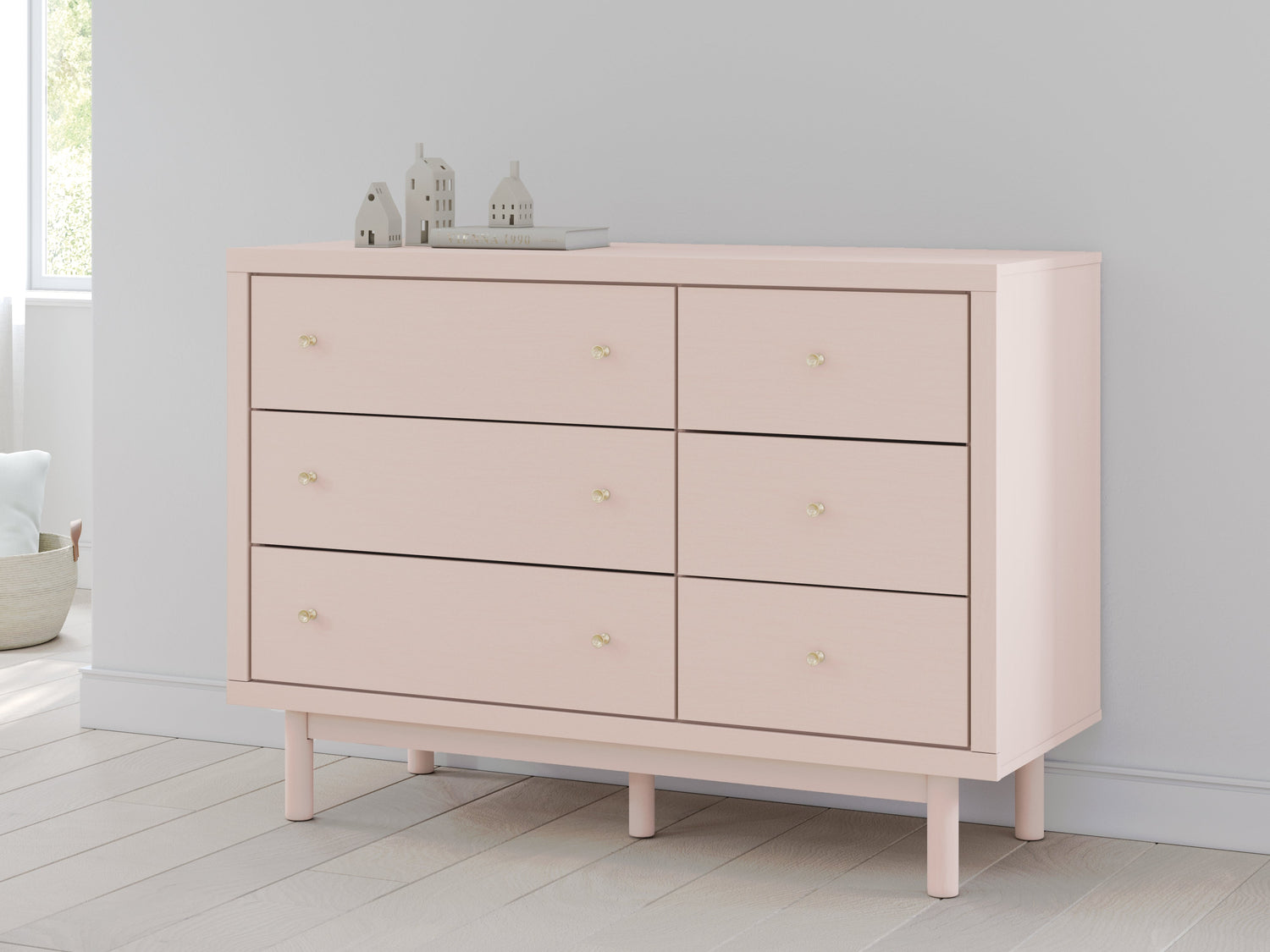 Wistenpine Full Upholstered Panel Bed with Dresser in Blush - PKG018726