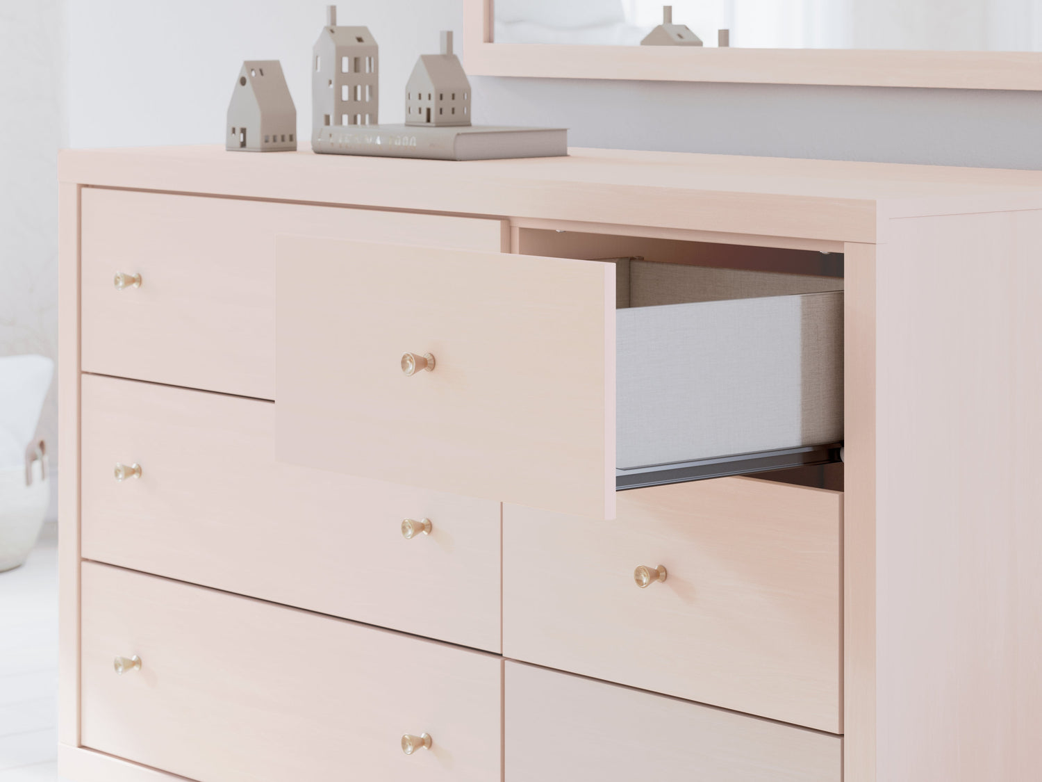 Wistenpine Full Upholstered Panel Bed with Dresser in Blush - PKG018726