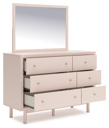 Wistenpine Full Upholstered Panel Bed with Mirrored Dresser and Nightstand in Blush - PKG018723