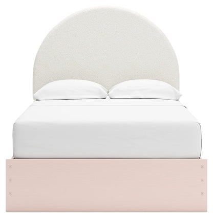 Wistenpine Full Upholstered Panel Bed with Mirrored Dresser in Blush - PKG018722