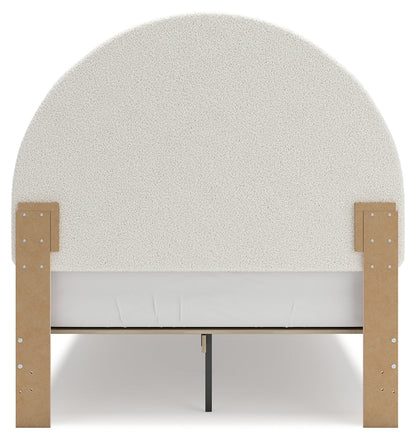 Wistenpine Full Upholstered Panel Bed with Mirrored Dresser in Blush - PKG018722