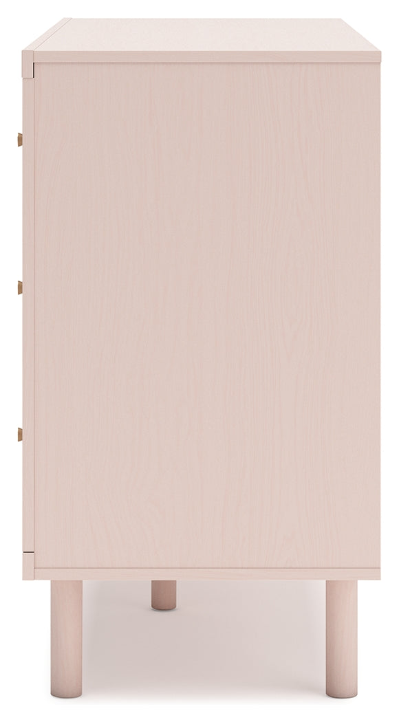 Wistenpine Full Upholstered Panel Headboard with Dresser and 2 Nightstands in Blush - PKG018933