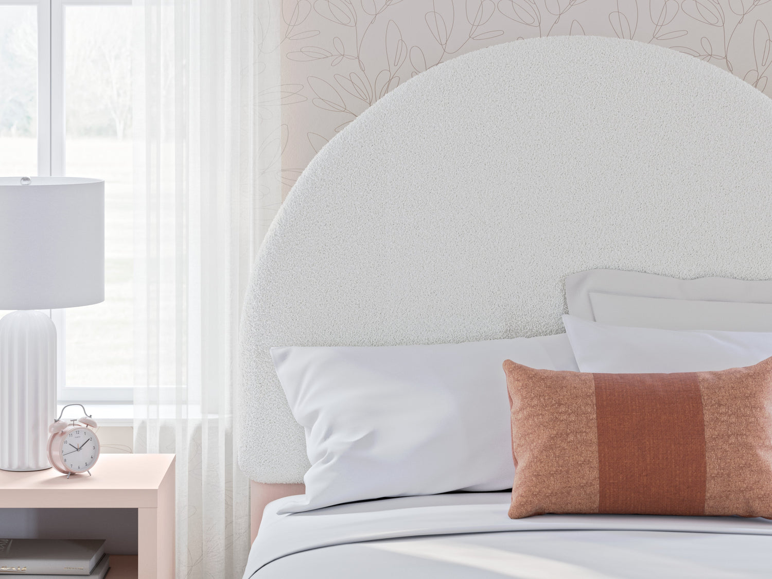 Wistenpine Full Upholstered Panel Headboard with Dresser in Blush - PKG018716