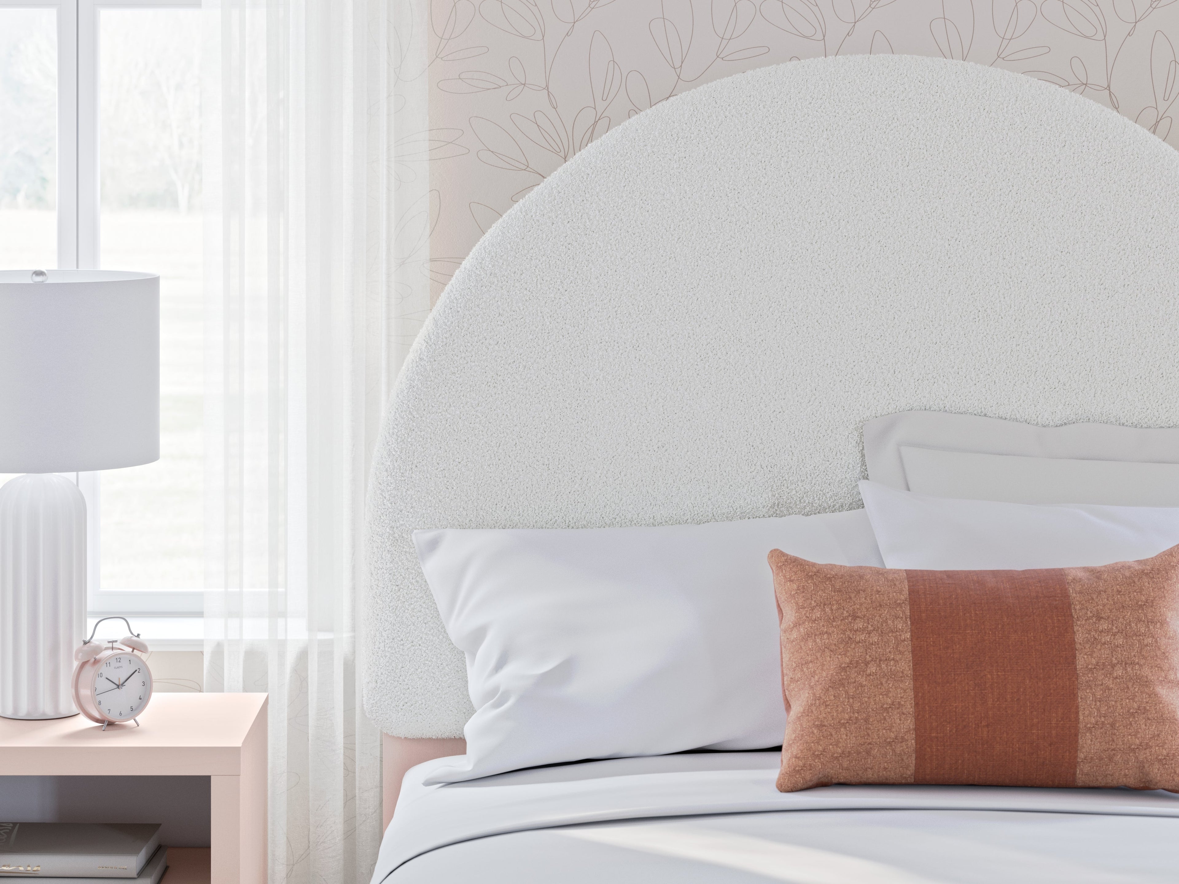 Wistenpine Full Upholstered Panel Headboard with Dresser in Blush - PKG018716