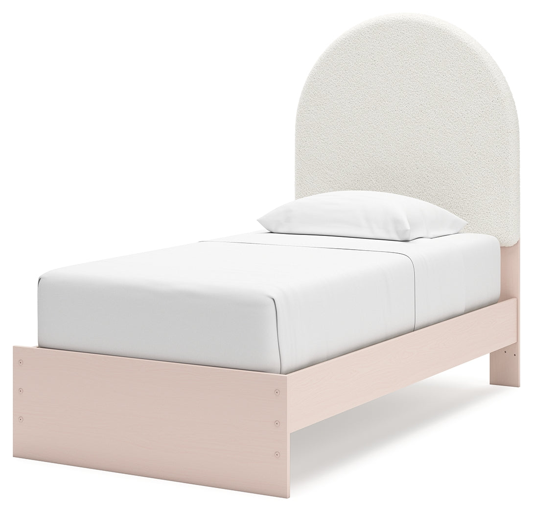 Wistenpine Twin Upholstered Panel Bed with Dresser and 2 Nightstands in Blush - PKG018937