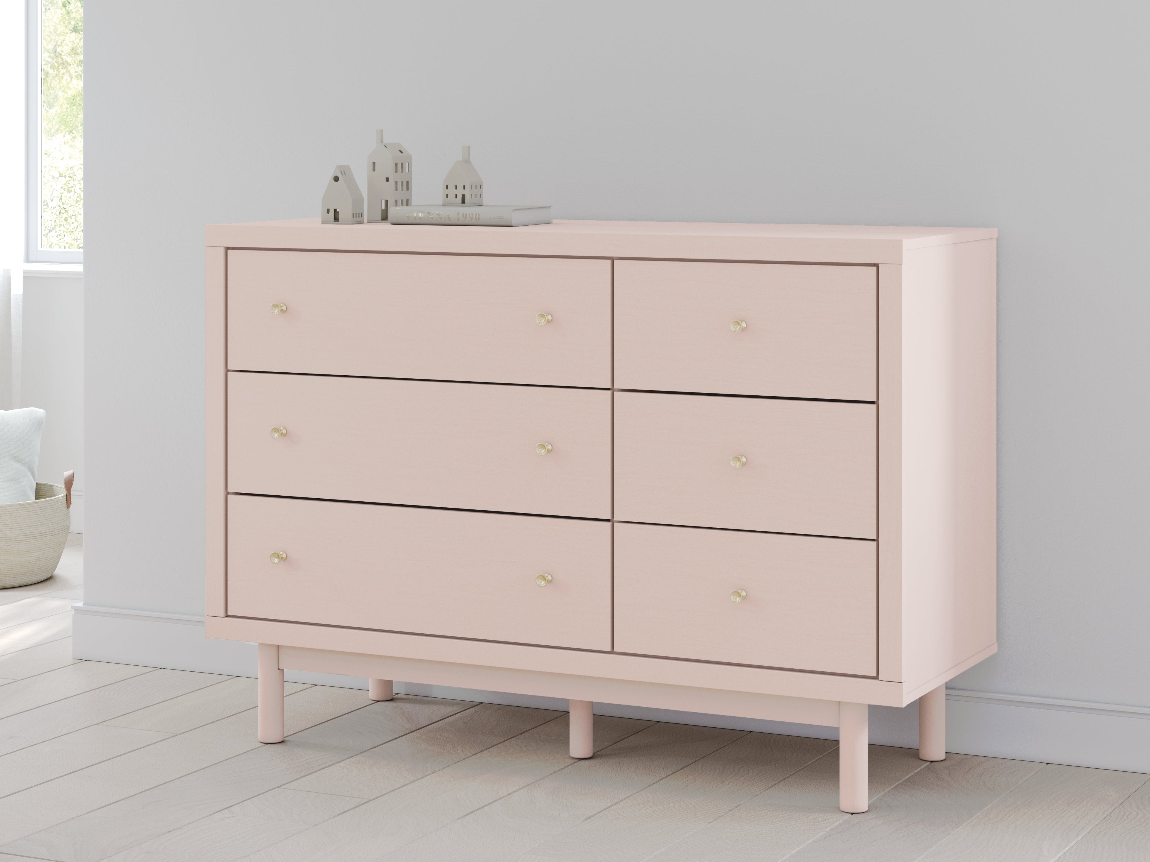 Wistenpine Twin Upholstered Panel Bed with Dresser and 2 Nightstands in Blush - PKG018937