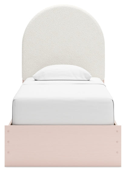 Wistenpine Twin Upholstered Panel Bed with Mirrored Dresser and 2 Nightstands in Blush - PKG018935