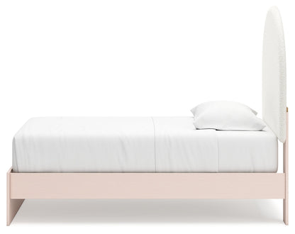 Wistenpine Twin Upholstered Panel Bed with Mirrored Dresser and 2 Nightstands in Blush - PKG018935