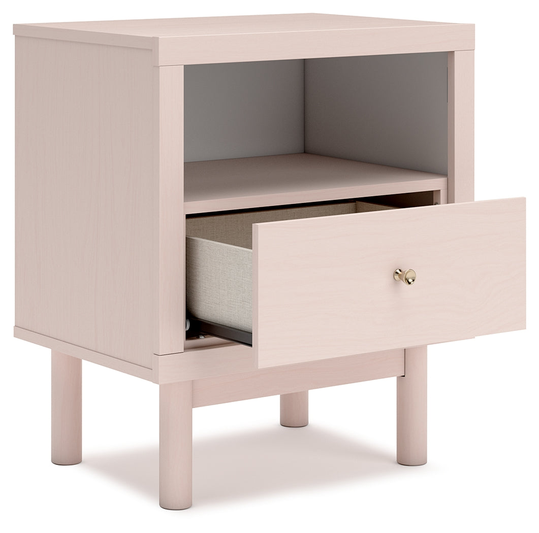 Wistenpine Twin Upholstered Panel Bed with Nightstand in Blush - PKG018938