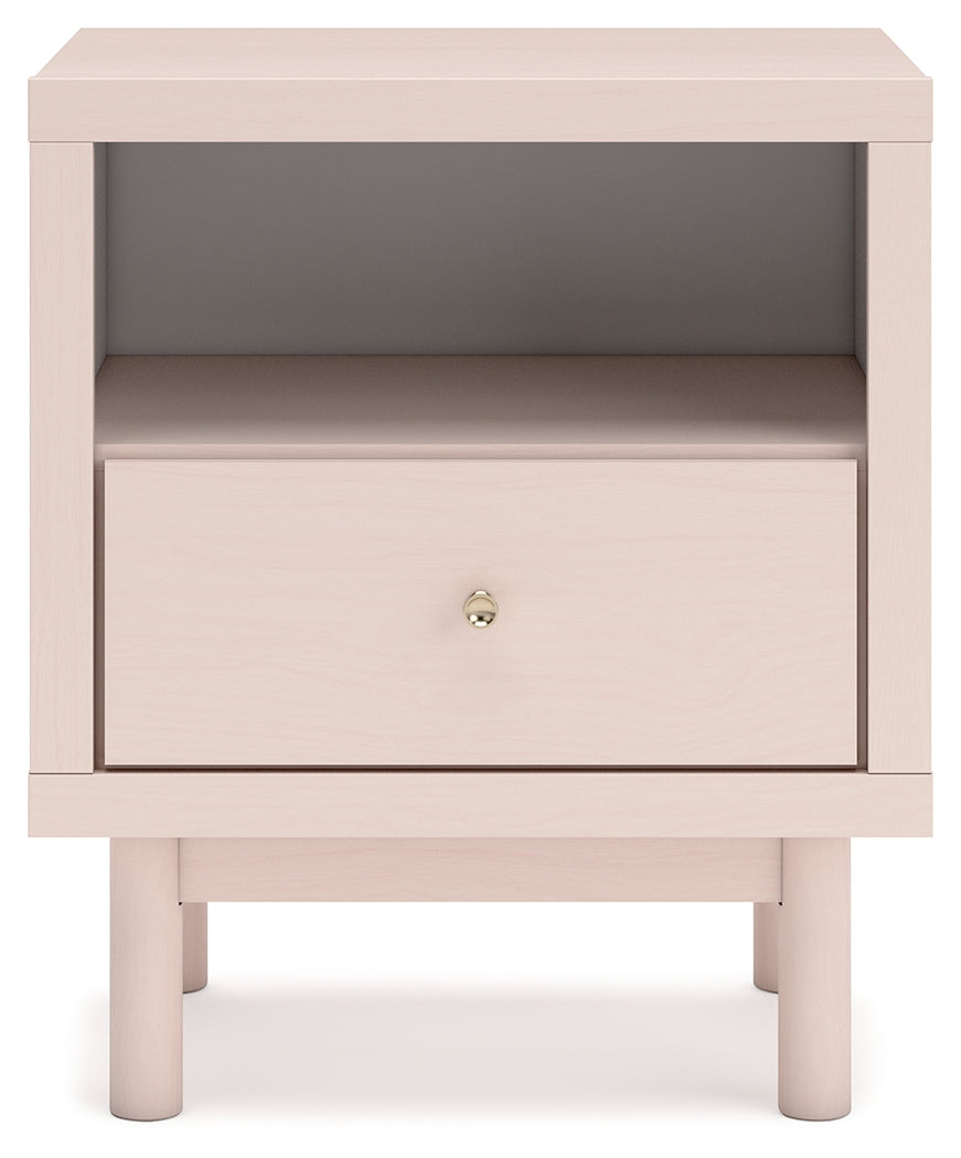 Wistenpine Twin Upholstered Panel Bed with Nightstand in Blush - PKG018938