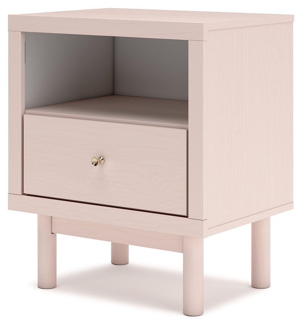 Wistenpine Twin Upholstered Panel Bed with Nightstand in Blush - PKG018938