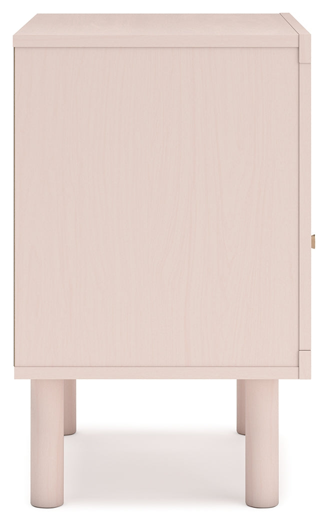 Wistenpine Twin Upholstered Panel Bed with Nightstand in Blush - PKG018938