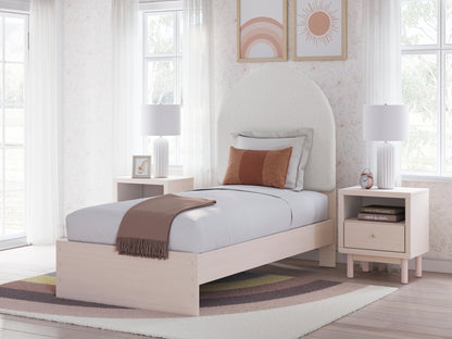 Wistenpine Twin Upholstered Panel Bed with Nightstand in Blush - PKG018938