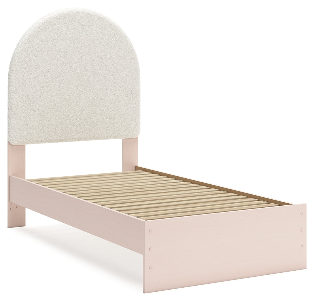 Wistenpine Twin Upholstered Panel Bed with Nightstand in Blush - PKG018938