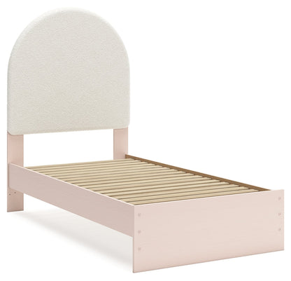 Wistenpine Twin Upholstered Panel Bed with Nightstand in Blush - PKG018938