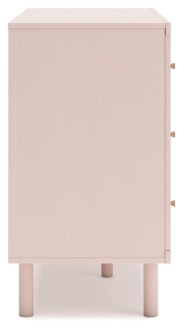 Wistenpine Twin Upholstered Panel Headboard with Dresser in Blush - PKG018711