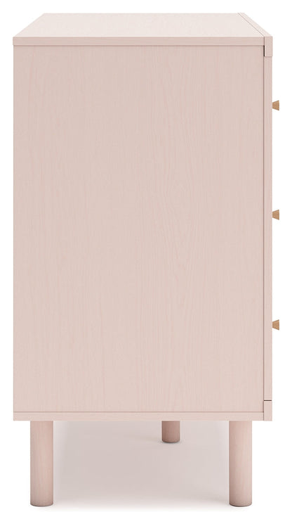 Wistenpine Twin Upholstered Panel Headboard with Dresser in Blush - PKG018711