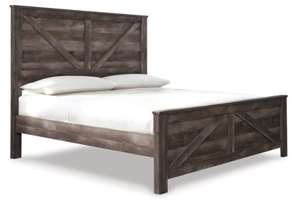 Wynnlow King Crossbuck Panel Bed with Mirrored Dresser and 2 Nightstands in Gray - PKG005679