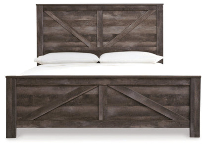 Wynnlow King Crossbuck Panel Bed with Mirrored Dresser and 2 Nightstands in Gray - PKG005679