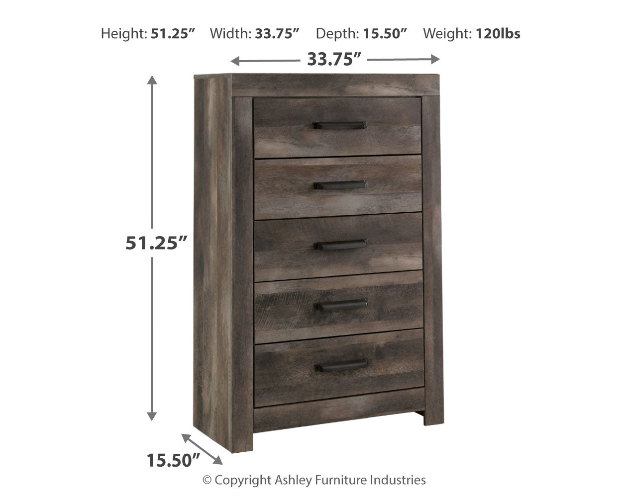 Wynnlow King Crossbuck Panel Bed with Mirrored Dresser, Chest and 2 Nightstands in Gray - PKG006339