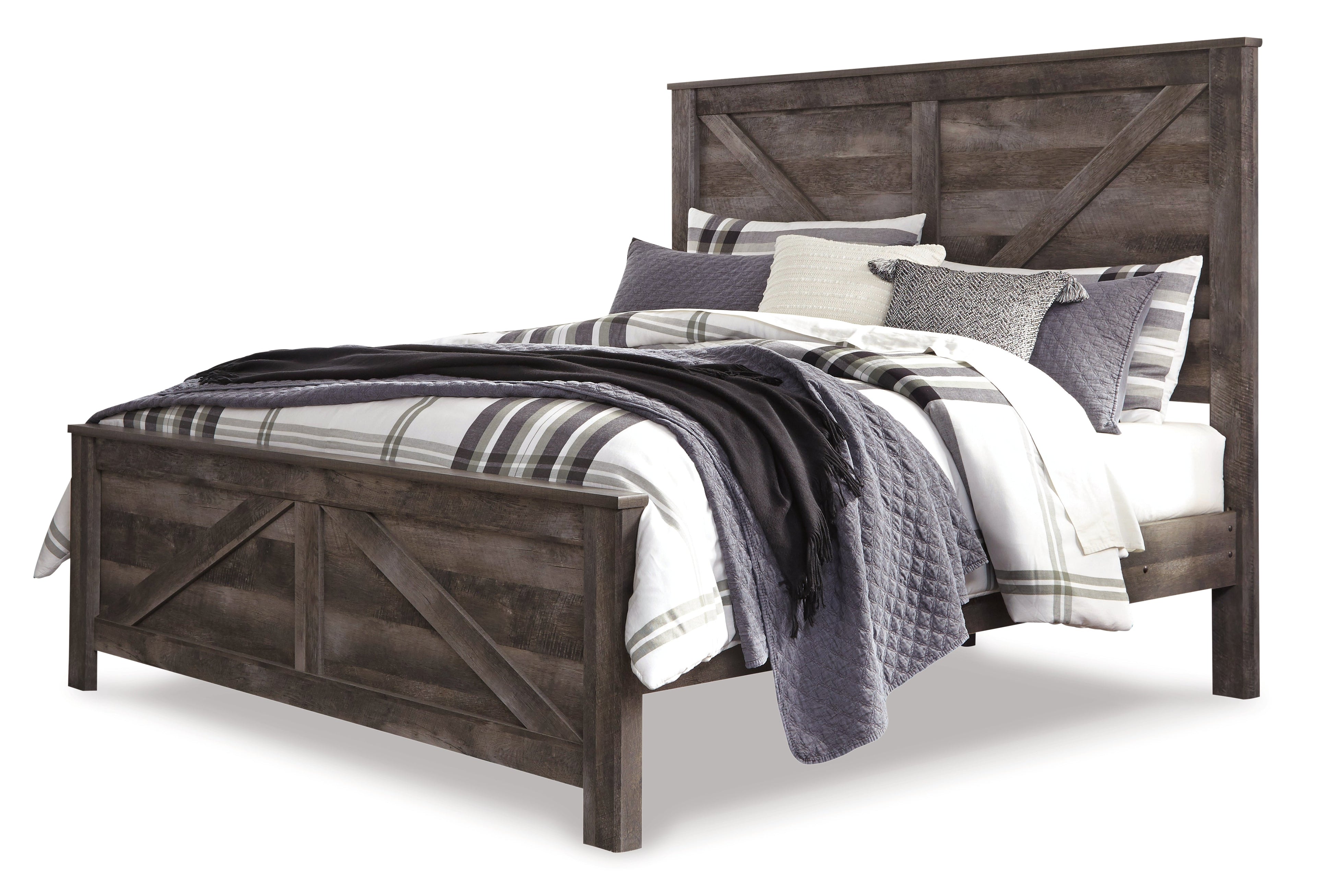 Wynnlow King Crossbuck Panel Bed with Mirrored Dresser in Gray - PKG005135