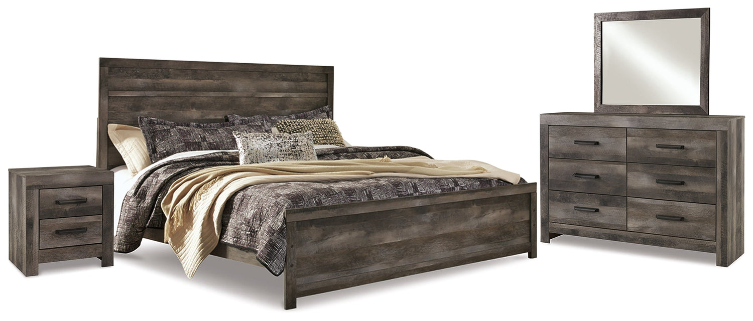 Wynnlow King Panel Bed with Mirrored Dresser and Nightstand in Gray - PKG014054