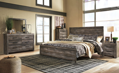 Wynnlow King Panel Bed with Mirrored Dresser, Chest and Nightstand in Gray - PKG005699