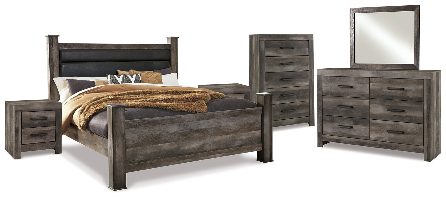 Wynnlow King Poster Bed with Mirrored Dresser and 2 Nightstands in Gray - PKG005682
