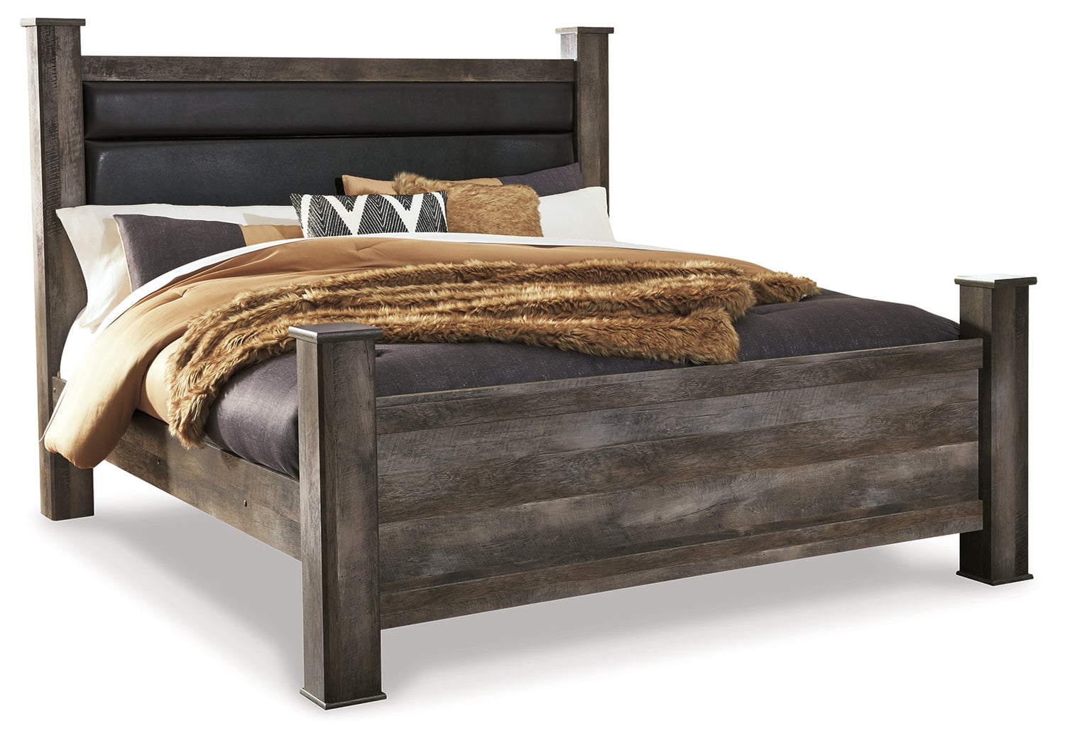 Wynnlow King Poster Bed with Mirrored Dresser and 2 Nightstands in Gray - PKG005682