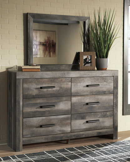 Wynnlow King Poster Bed with Mirrored Dresser, Chest and 2 Nightstands in Gray - PKG006363