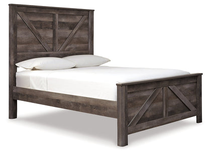 Wynnlow Queen Crossbuck Panel Bed with Mirrored Dresser and 2 Nightstands in Gray - PKG005684