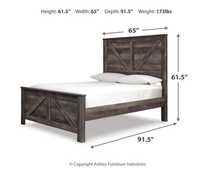 Wynnlow Queen Crossbuck Panel Bed with Mirrored Dresser and 2 Nightstands in Gray - PKG005684
