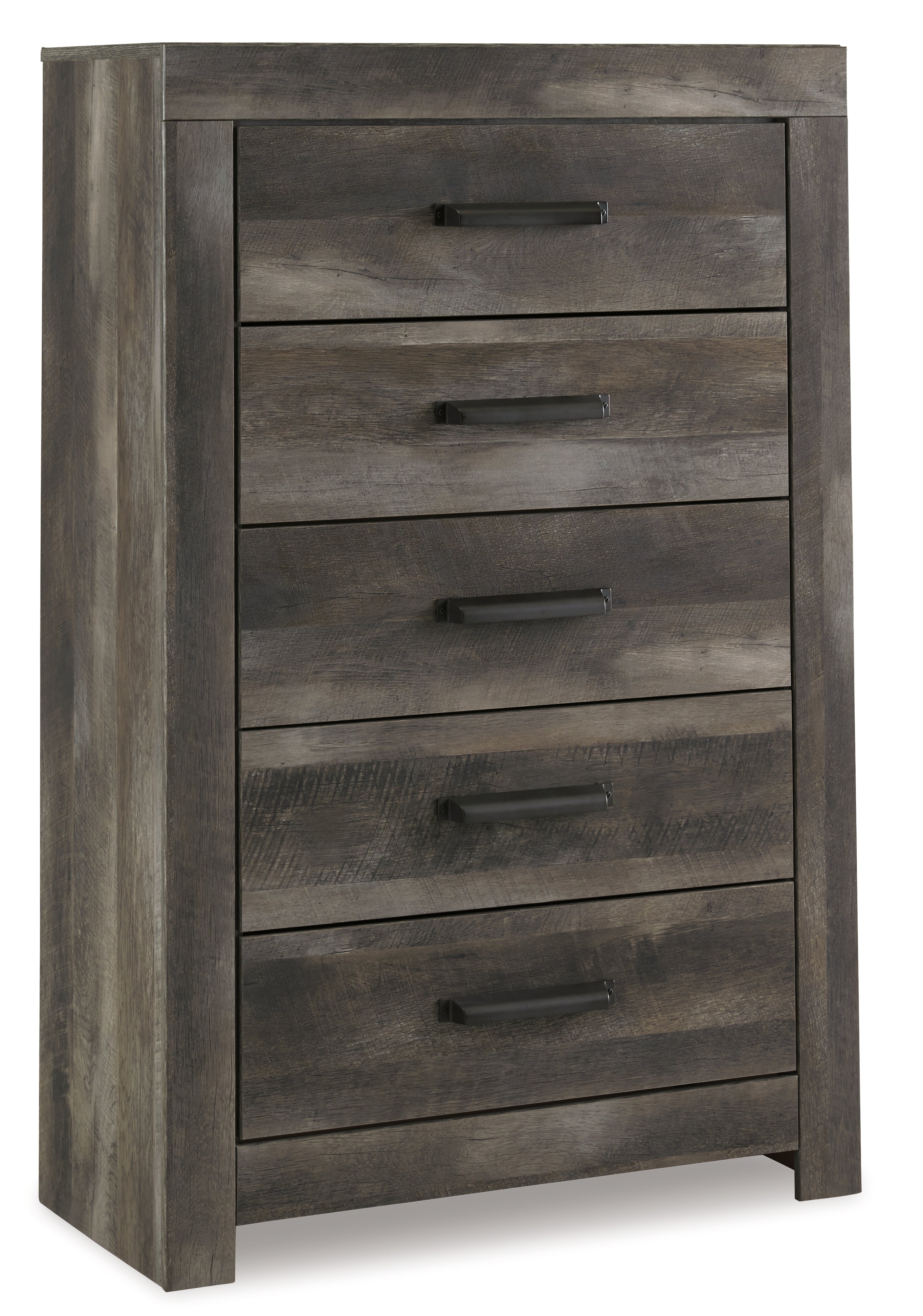 Wynnlow Queen Crossbuck Panel Bed with Mirrored Dresser and Chest in Gray from Ashley - Luna Furniture
