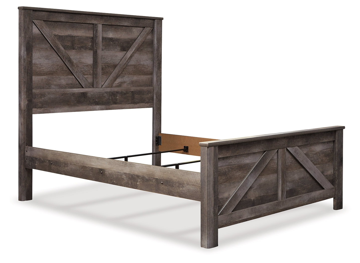 Wynnlow Queen Crossbuck Panel Bed with Mirrored Dresser, Chest and 2 Nightstands in Gray - PKG006369
