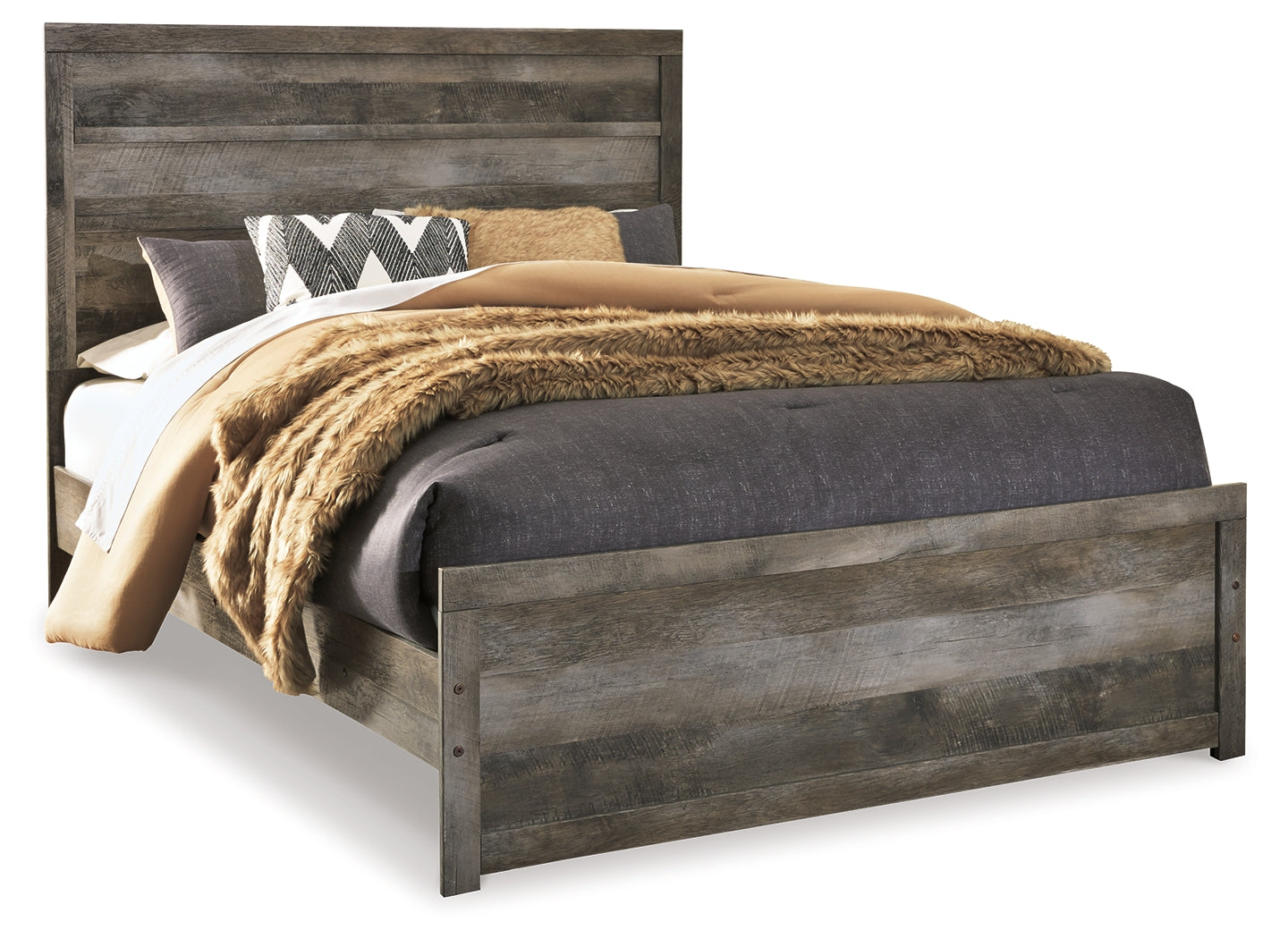 Wynnlow Queen Panel Bed with Mirrored Dresser and Nightstand in Gray - PKG014053