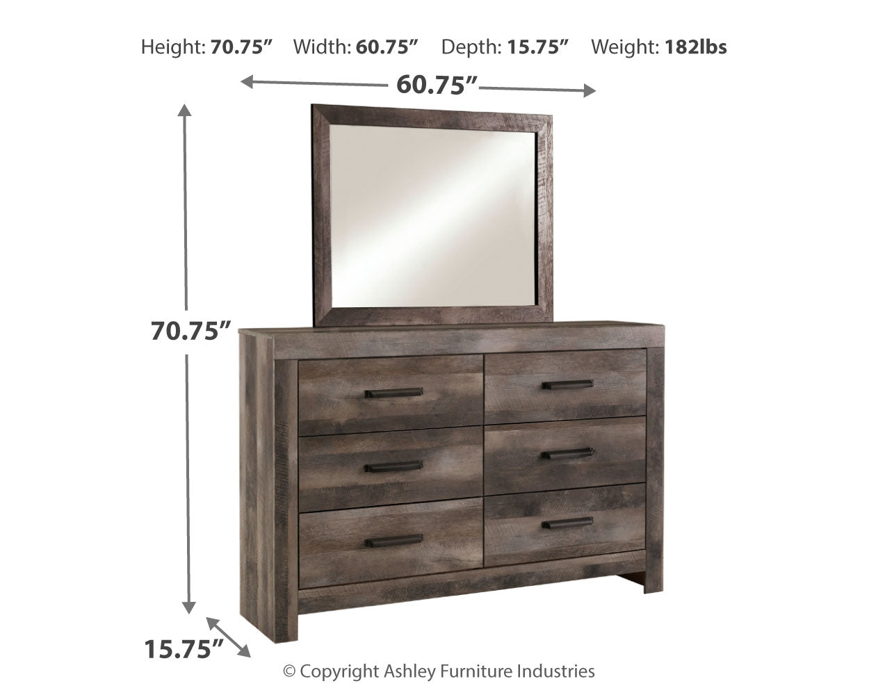 Wynnlow Queen Panel Bed with Mirrored Dresser and Nightstand in Gray - PKG014053
