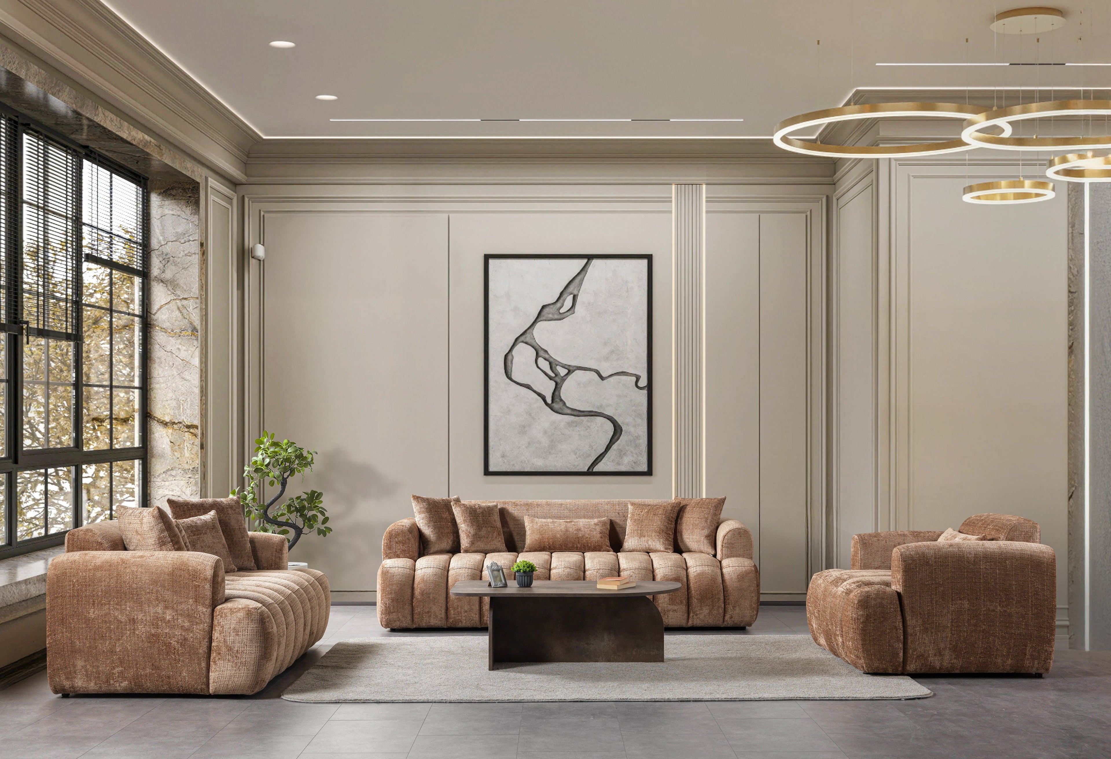 Yulia Coffee Boucle Sofa &amp; Loveseat [ETA: 11/5] - YULIACOFB-SL