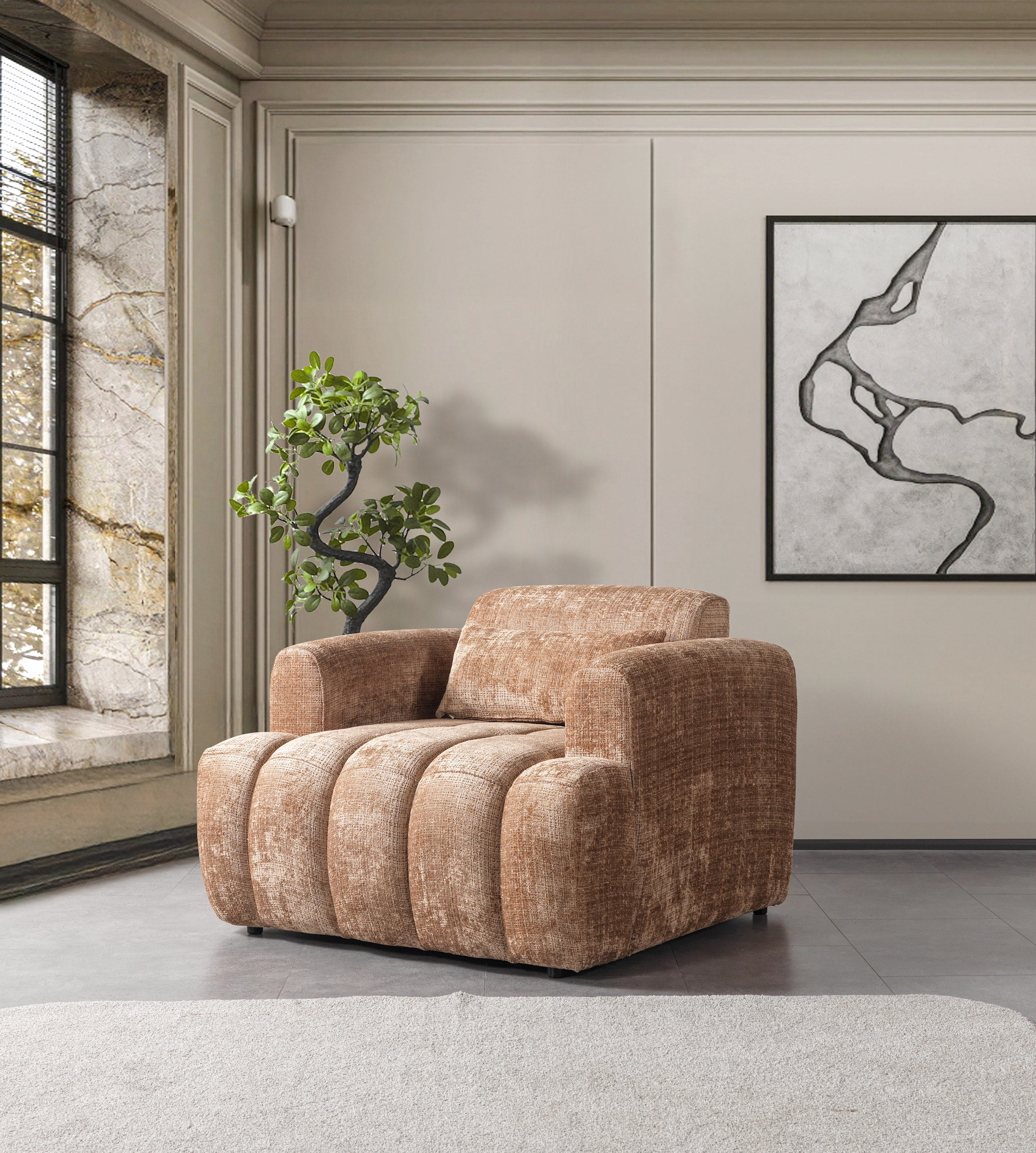 Yulia Coffee Boucle Sofa &amp; Loveseat [ETA: 11/5] - YULIACOFB-SL