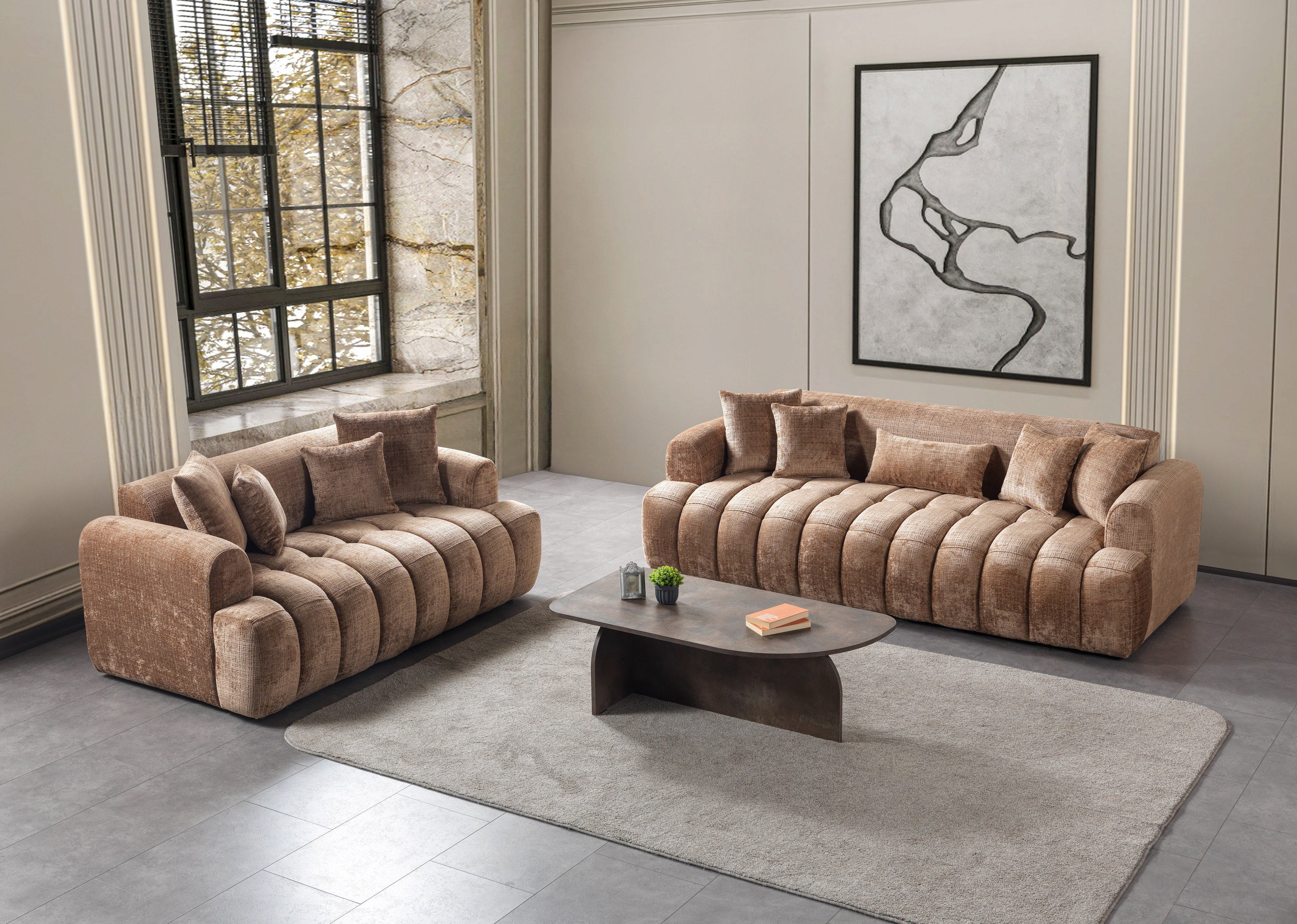 Yulia Coffee Boucle Sofa &amp; Loveseat [ETA: 11/5] - YULIACOFB-SL