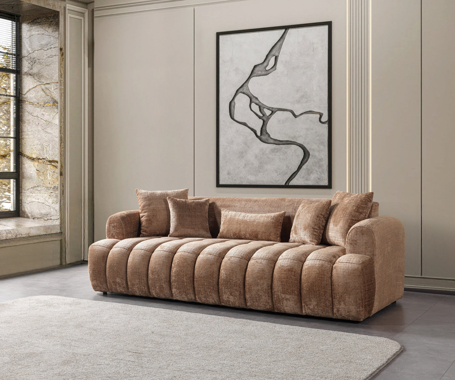 Yulia Coffee Boucle Sofa &amp; Loveseat [ETA: 11/5] - YULIACOFB-SL