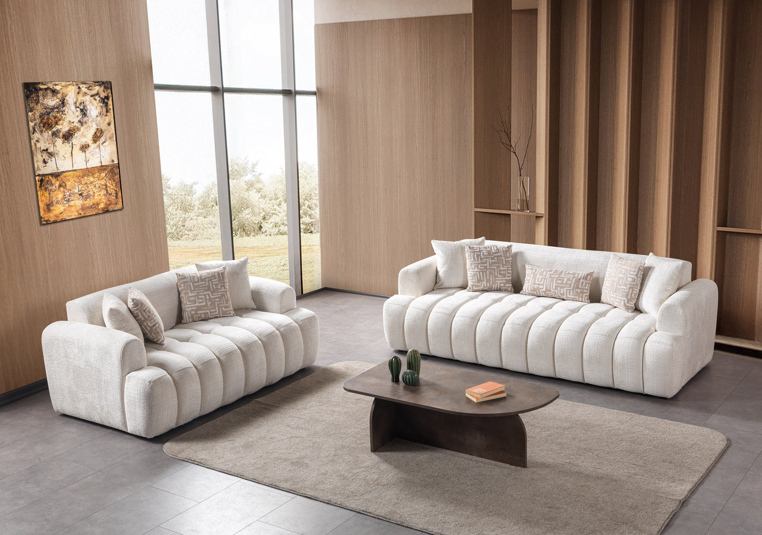 Yulia Ivory Boucle Sofa &amp; Loveseat [ETA: 11/5] - YULIAIVB-SL