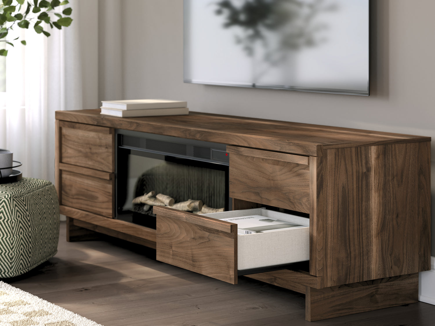 Zadilyn Brown 72" TV Stand with Electric Fireplace - W3367W1