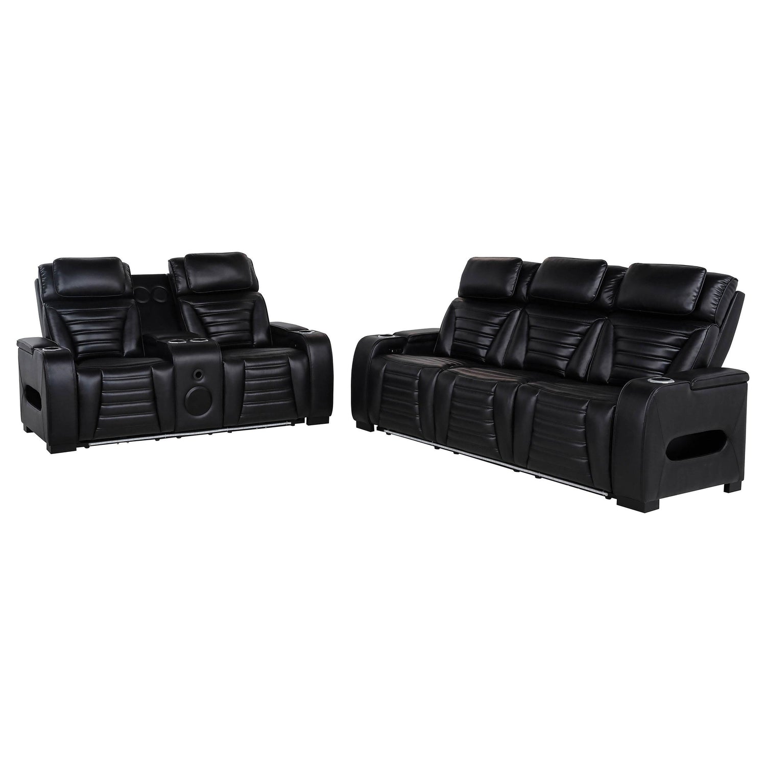 Zuma 2-piece Faux Leather Dual Power LED Sofa Set Black - 603251PP-S2