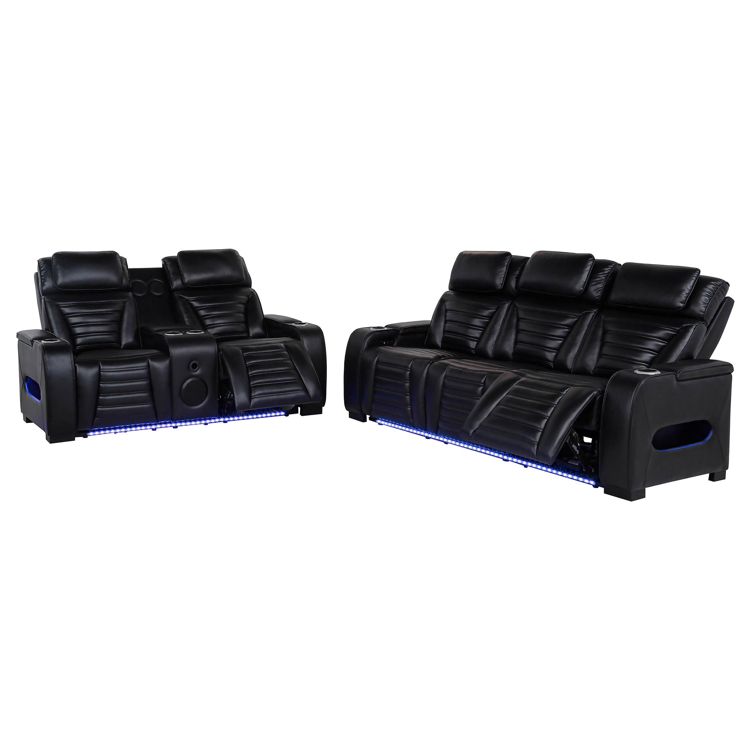 Zuma 2-piece Faux Leather Dual Power LED Sofa Set Black - 603251PP-S2