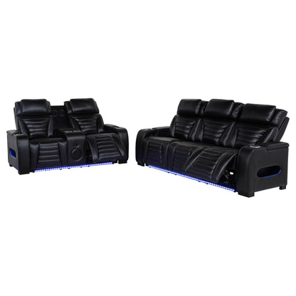 Zuma 2-piece Faux Leather Dual Power LED Sofa Set Black - 603251PP-S2