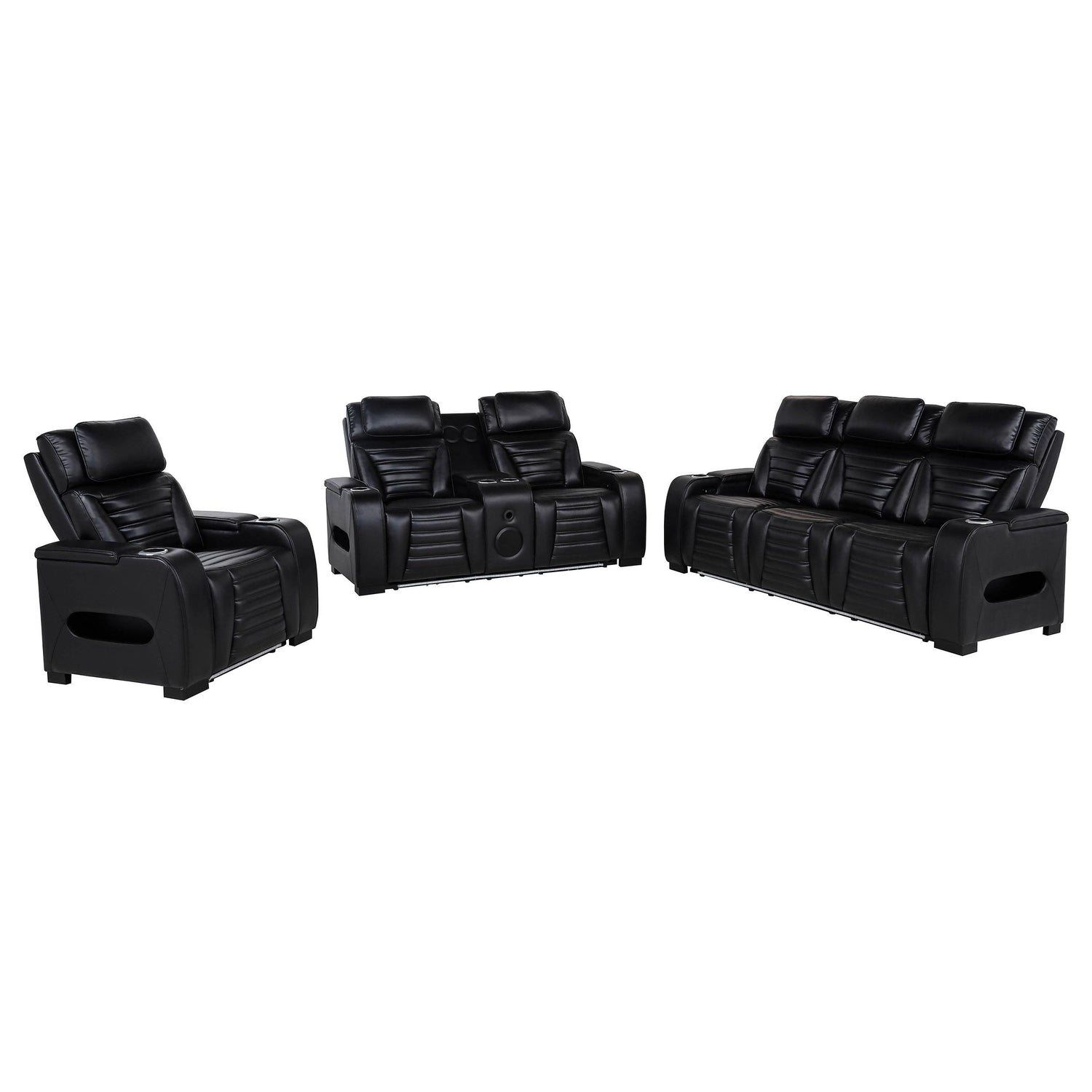Zuma 3-piece Faux Leather Dual Power LED Sofa Set Black - 603251PP-S3