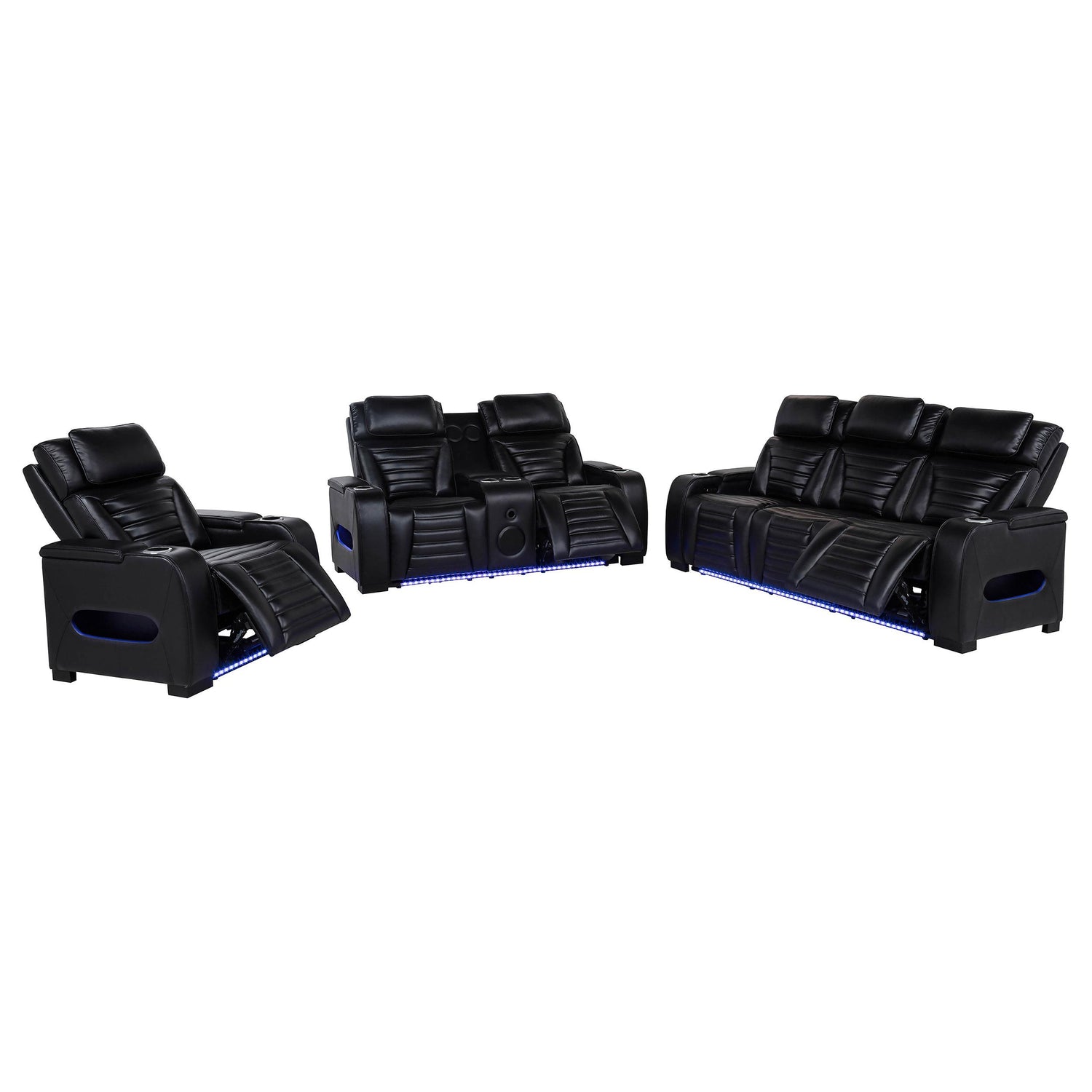 Zuma 3-piece Faux Leather Dual Power LED Sofa Set Black - 603251PP-S3