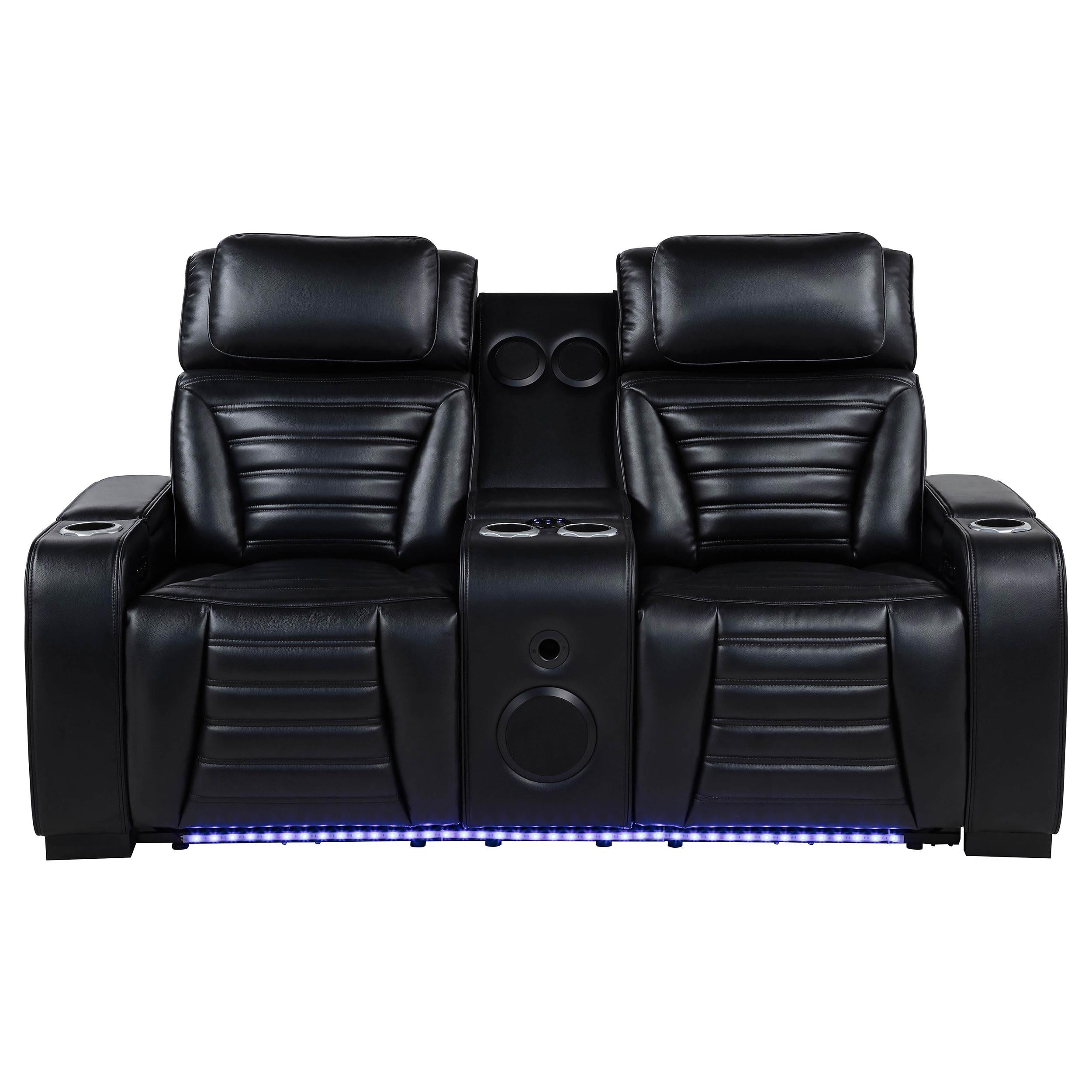 Zuma Faux Leather Dual Power Reclining LED Loveseat Black - 603252PP