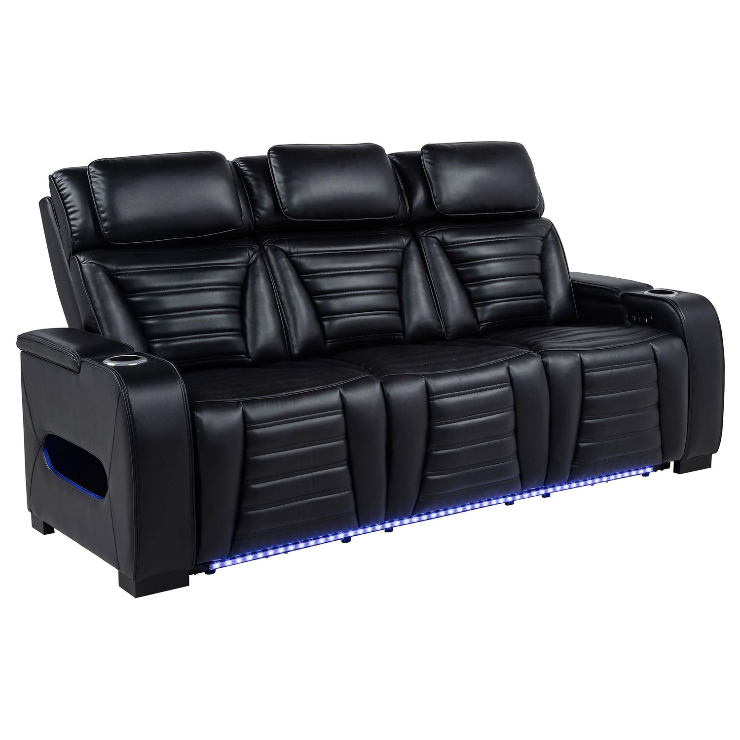 Zuma Faux Leather Dual Power Reclining LED Sofa Black - 603251PP