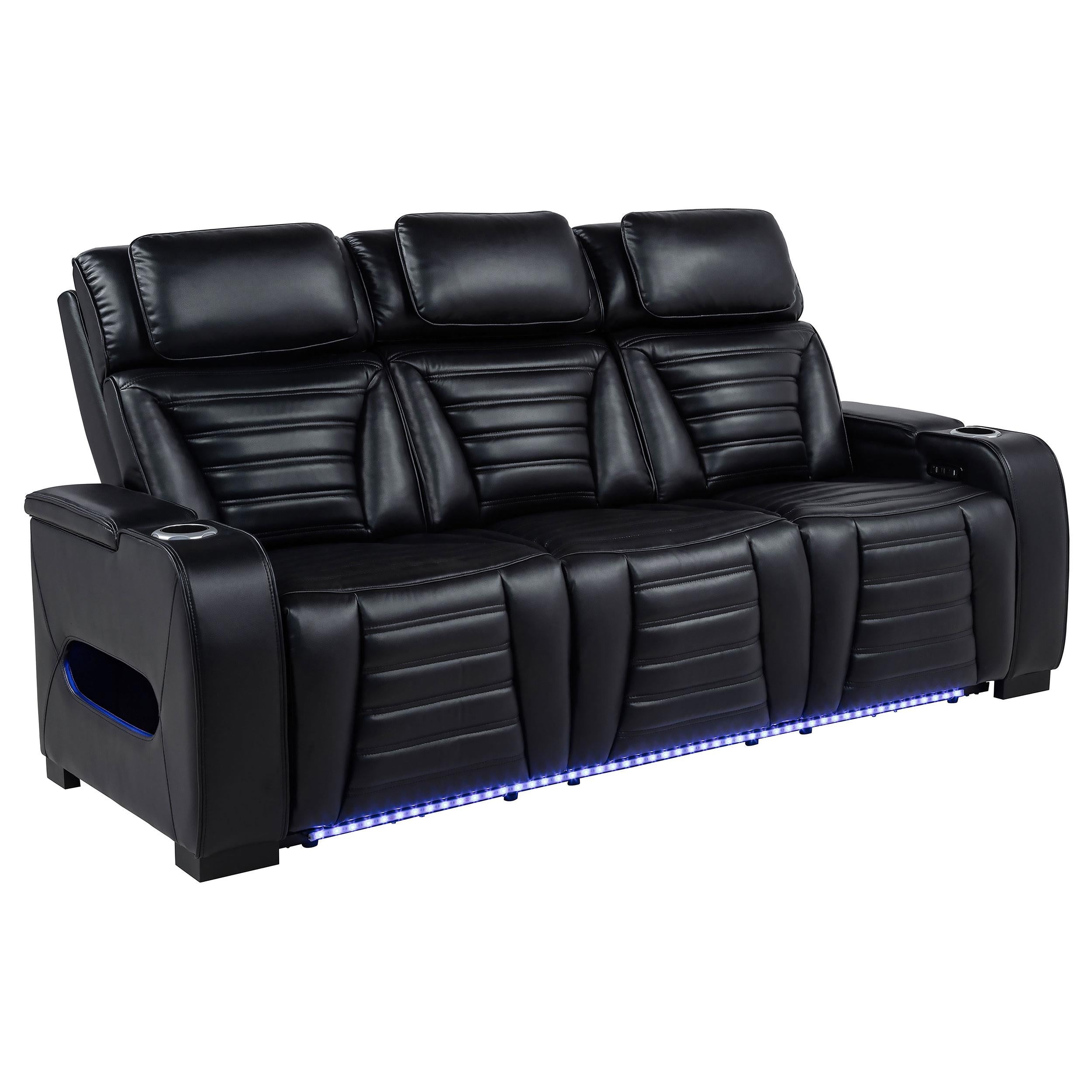 Zuma Faux Leather Dual Power Reclining LED Sofa Black - 603251PP